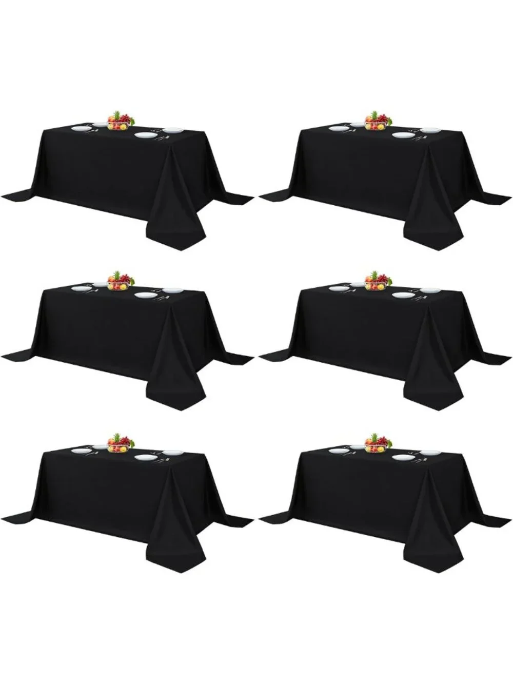 6 Pack Black Tablecloths 90x132 Inch for Rectangle Tables - Elegant Event Decor
